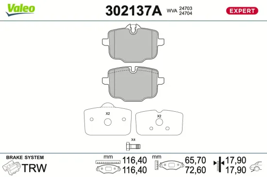 Bremsbelagsatz, Scheibenbremse Hinterachse VALEO 302137A Bild Bremsbelagsatz, Scheibenbremse Hinterachse VALEO 302137A