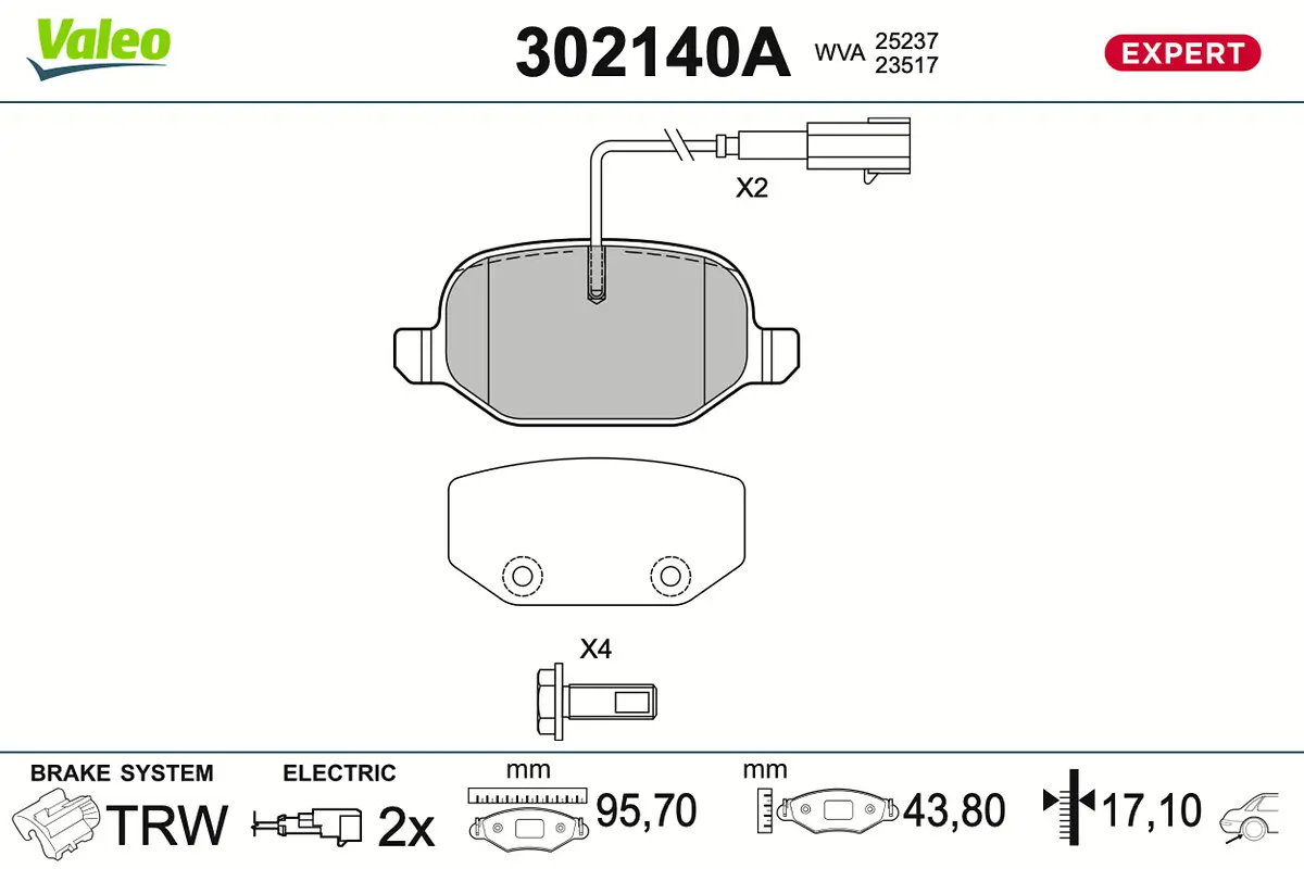 Bremsbelagsatz, Scheibenbremse Hinterachse VALEO 302140A
