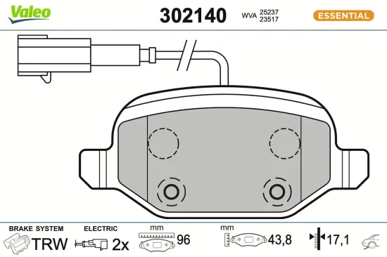 Bremsbelagsatz, Scheibenbremse Hinterachse VALEO 302140 Bild Bremsbelagsatz, Scheibenbremse Hinterachse VALEO 302140