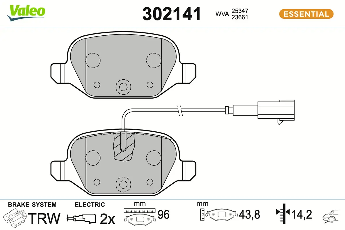Bremsbelagsatz, Scheibenbremse Hinterachse VALEO 302141