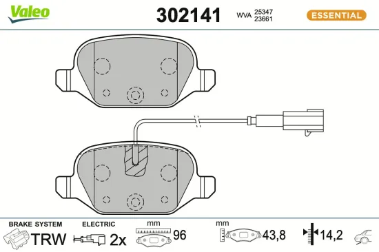 Bremsbelagsatz, Scheibenbremse Hinterachse VALEO 302141 Bild Bremsbelagsatz, Scheibenbremse Hinterachse VALEO 302141