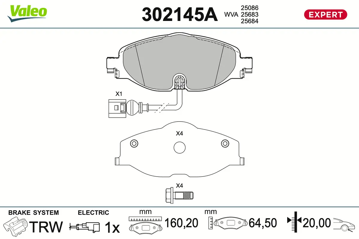 Bremsbelagsatz, Scheibenbremse Vorderachse VALEO 302145A