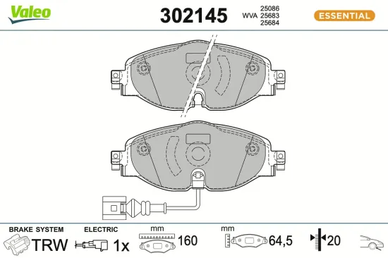 Bremsbelagsatz, Scheibenbremse Vorderachse VALEO 302145 Bild Bremsbelagsatz, Scheibenbremse Vorderachse VALEO 302145