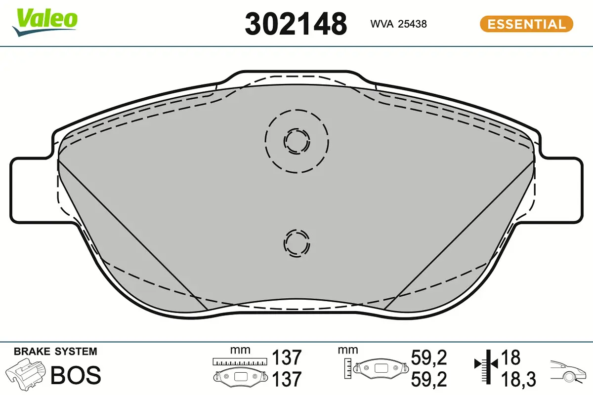 Bremsbelagsatz, Scheibenbremse Vorderachse VALEO 302148
