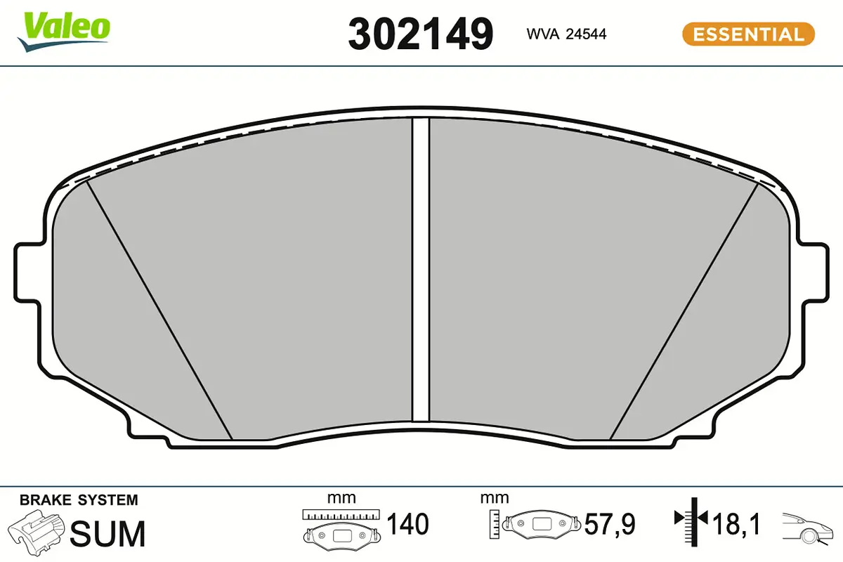 Bremsbelagsatz, Scheibenbremse Vorderachse VALEO 302149