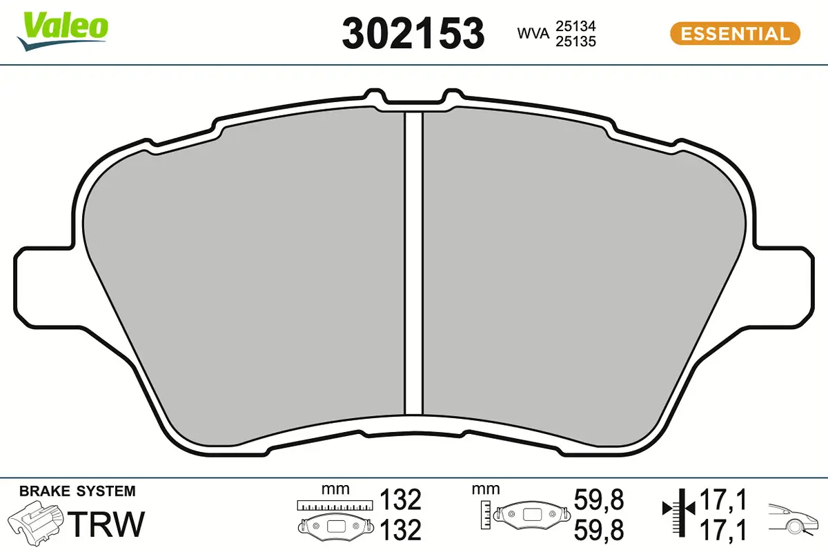 Bremsbelagsatz, Scheibenbremse Vorderachse VALEO 302153