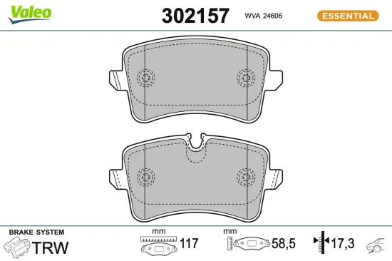 Bremsbelagsatz, Scheibenbremse Hinterachse VALEO 302157 Bild Bremsbelagsatz, Scheibenbremse Hinterachse VALEO 302157