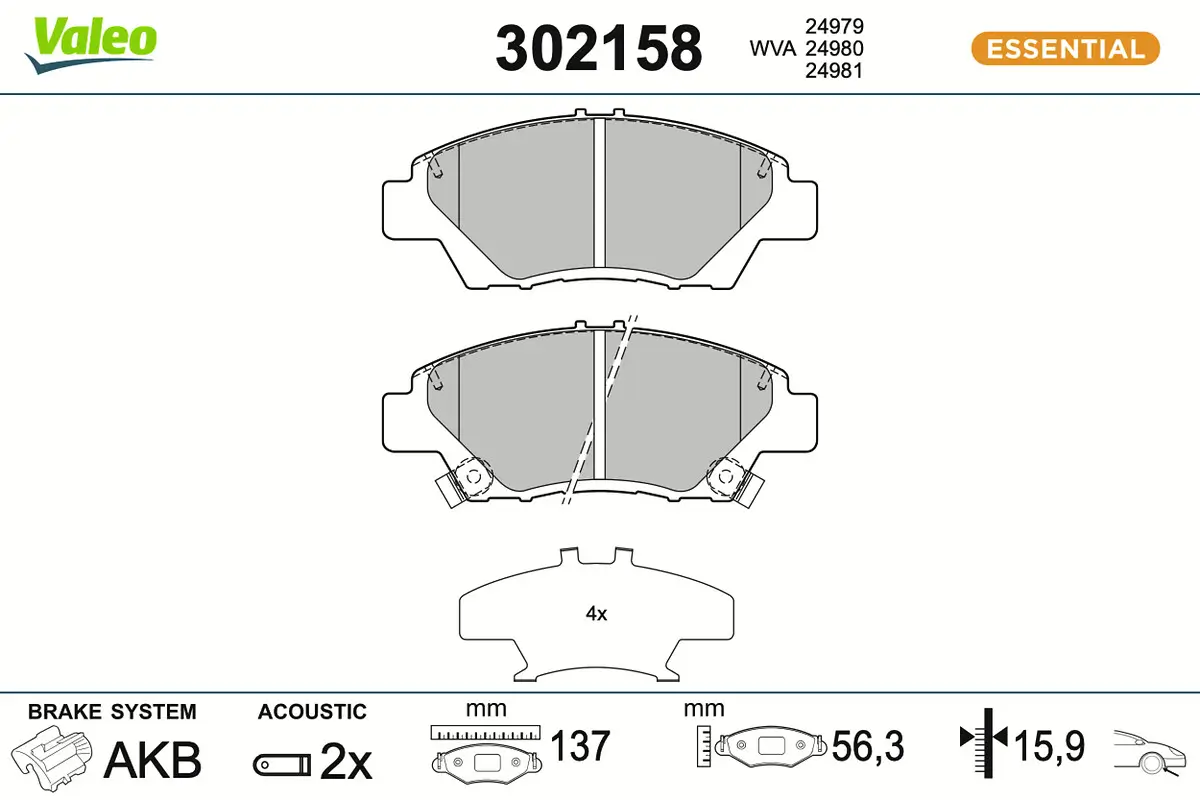 Bremsbelagsatz, Scheibenbremse Vorderachse VALEO 302158