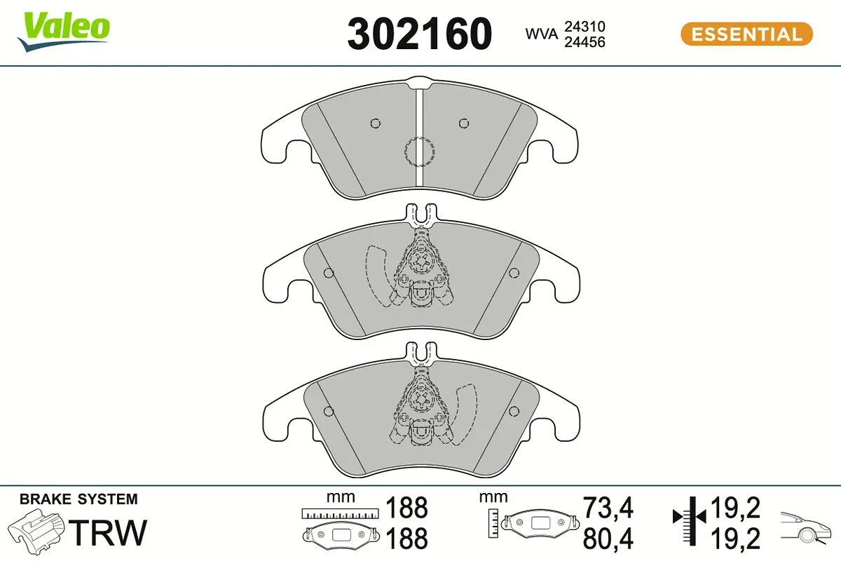 Bremsbelagsatz, Scheibenbremse Vorderachse VALEO 302160