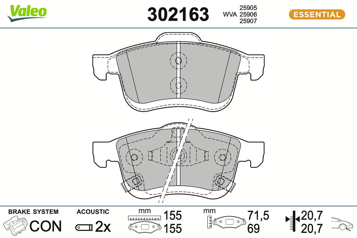 Bremsbelagsatz, Scheibenbremse Vorderachse VALEO 302163