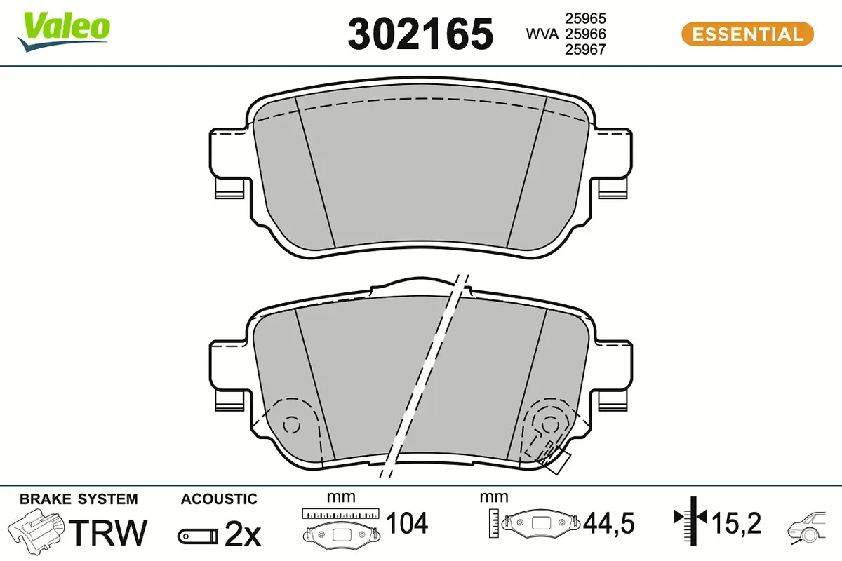 Bremsbelagsatz, Scheibenbremse Hinterachse VALEO 302165