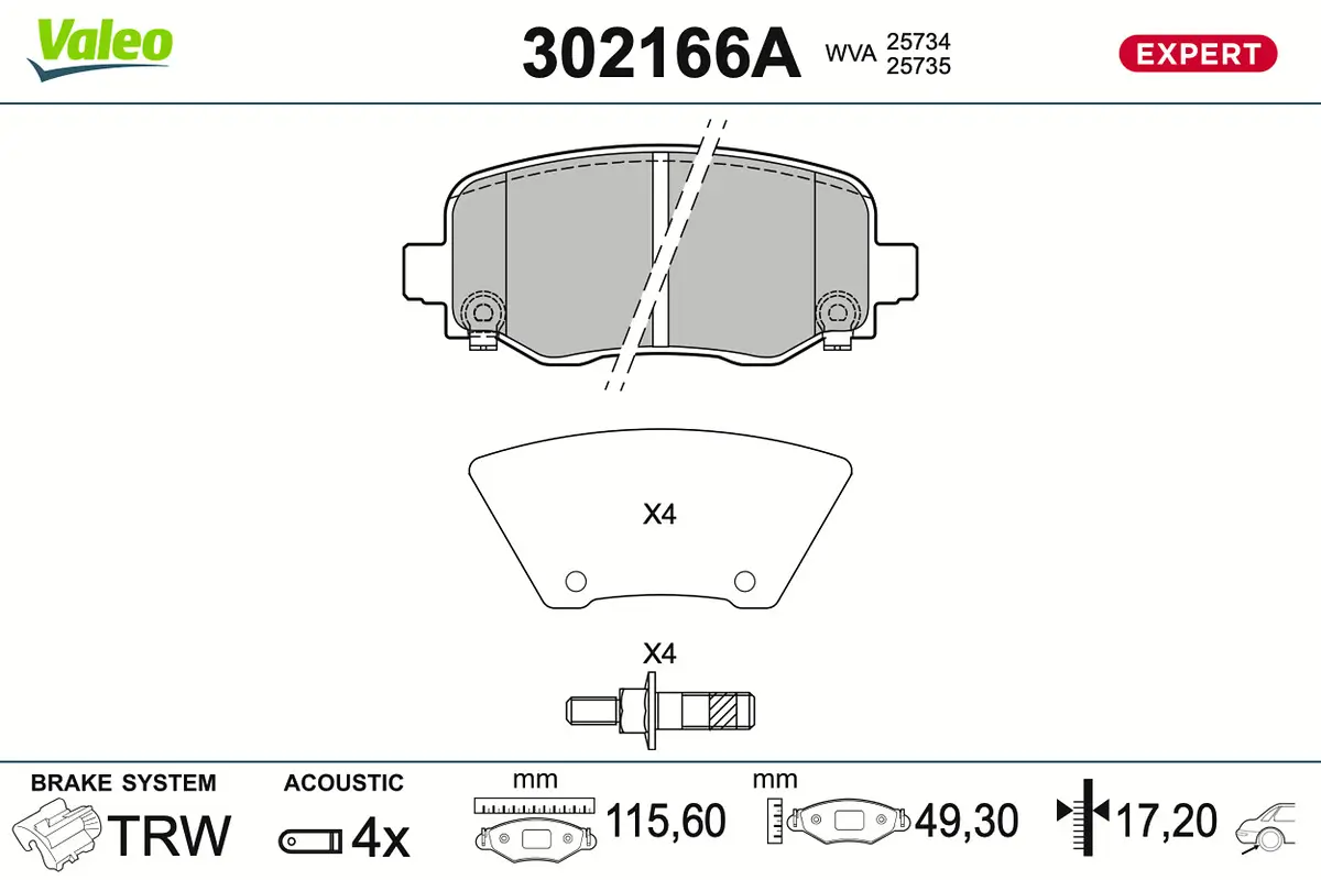 Bremsbelagsatz, Scheibenbremse Hinterachse VALEO 302166A