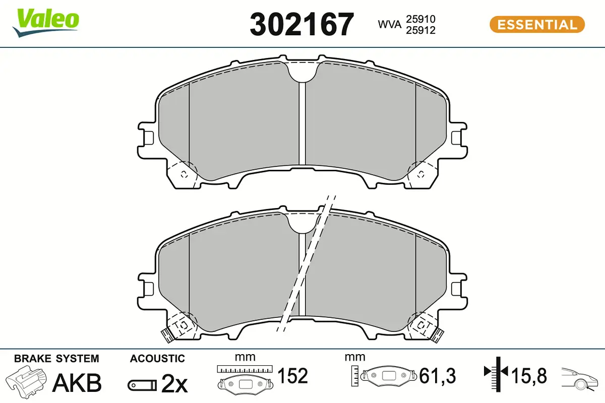 Bremsbelagsatz, Scheibenbremse Vorderachse VALEO 302167