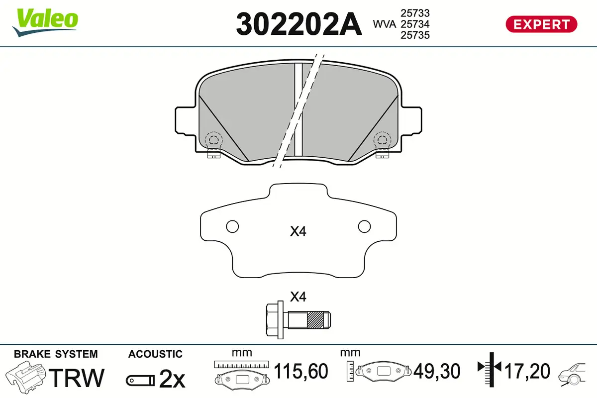 Bremsbelagsatz, Scheibenbremse Hinterachse VALEO 302202A
