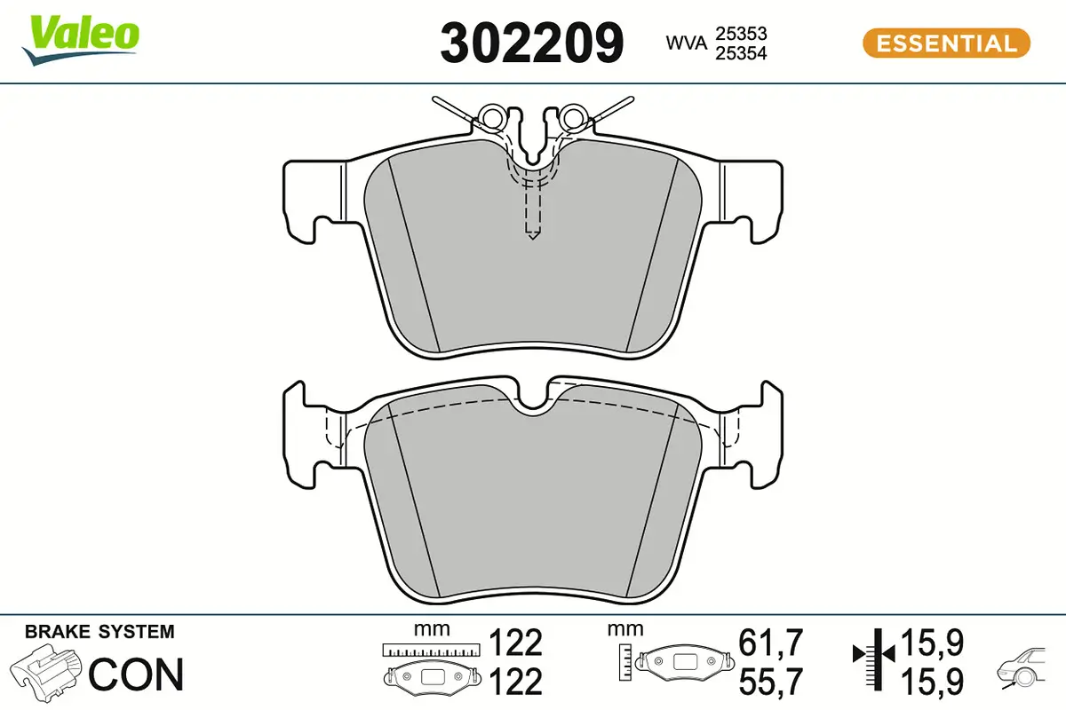 Bremsbelagsatz, Scheibenbremse Hinterachse VALEO 302209