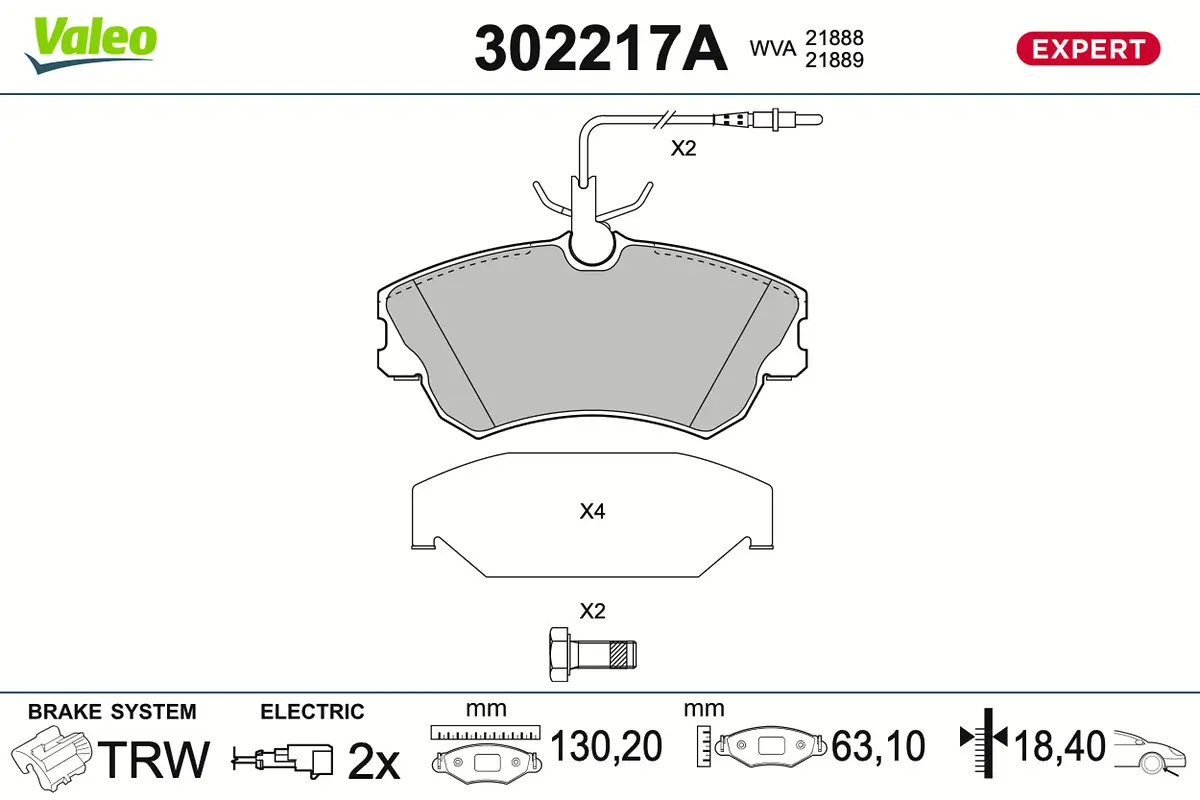 Bremsbelagsatz, Scheibenbremse Vorderachse VALEO 302217A