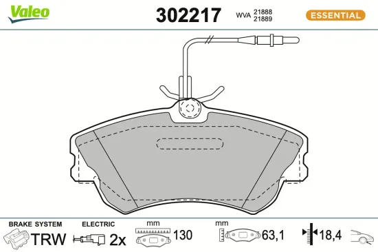 Bremsbelagsatz, Scheibenbremse Vorderachse VALEO 302217 Bild Bremsbelagsatz, Scheibenbremse Vorderachse VALEO 302217
