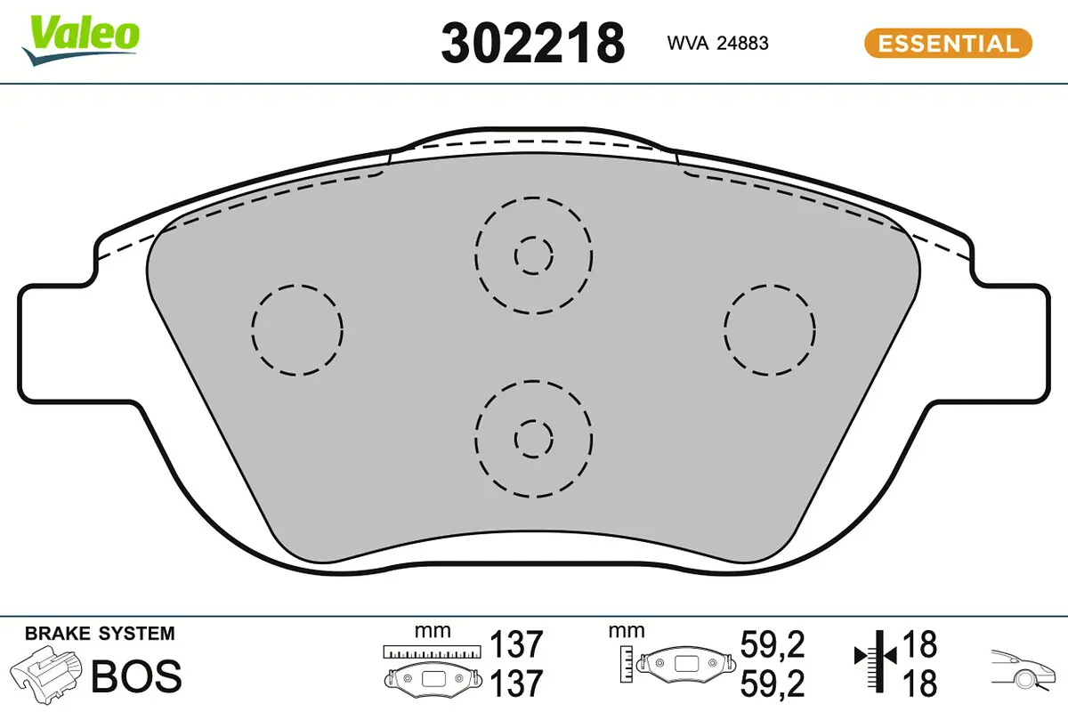 Bremsbelagsatz, Scheibenbremse Vorderachse VALEO 302218