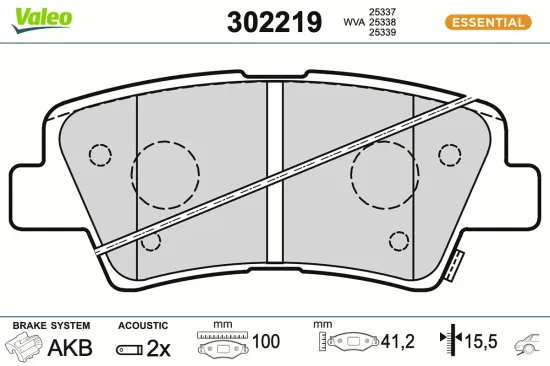 Bremsbelagsatz, Scheibenbremse Hinterachse VALEO 302219 Bild Bremsbelagsatz, Scheibenbremse Hinterachse VALEO 302219