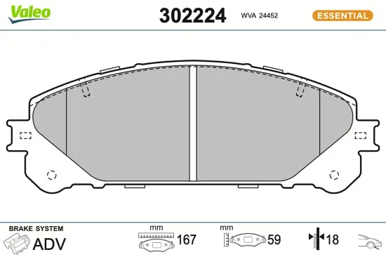 Bremsbelagsatz, Scheibenbremse Vorderachse VALEO 302224 Bild Bremsbelagsatz, Scheibenbremse Vorderachse VALEO 302224