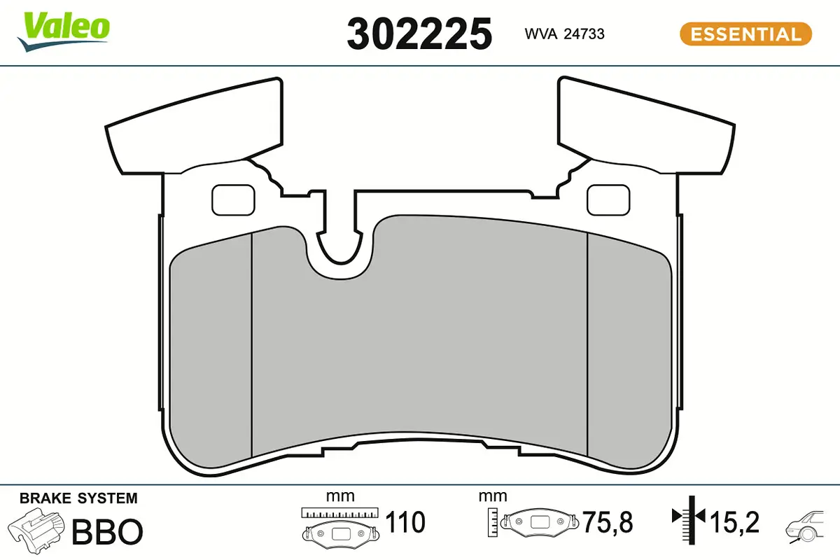 Bremsbelagsatz, Scheibenbremse Hinterachse VALEO 302225