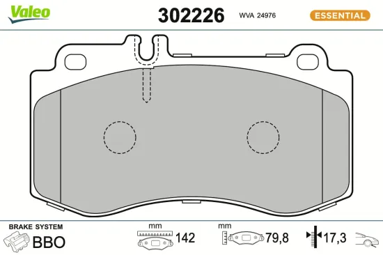 Bremsbelagsatz, Scheibenbremse Vorderachse VALEO 302226 Bild Bremsbelagsatz, Scheibenbremse Vorderachse VALEO 302226