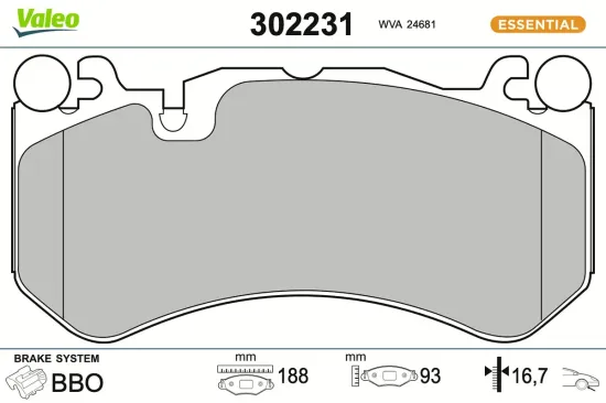 Bremsbelagsatz, Scheibenbremse Vorderachse VALEO 302231 Bild Bremsbelagsatz, Scheibenbremse Vorderachse VALEO 302231