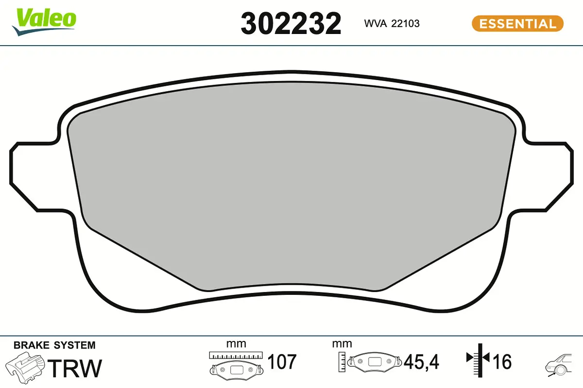 Bremsbelagsatz, Scheibenbremse Hinterachse VALEO 302232