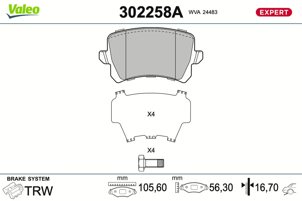Bremsbelagsatz, Scheibenbremse Hinterachse VALEO 302258A