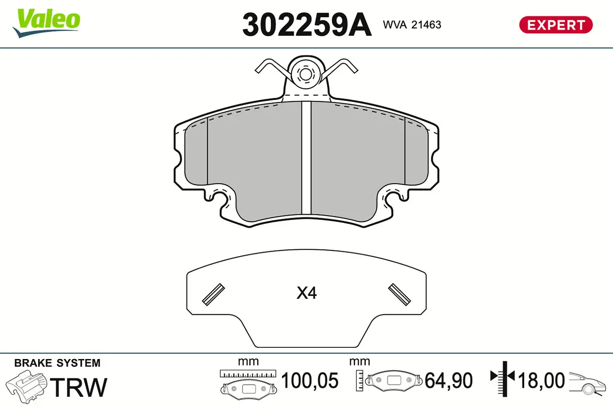 Bremsbelagsatz, Scheibenbremse Vorderachse VALEO 302259A