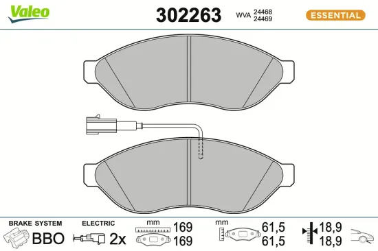 Bremsbelagsatz, Scheibenbremse Vorderachse VALEO 302263 Bild Bremsbelagsatz, Scheibenbremse Vorderachse VALEO 302263