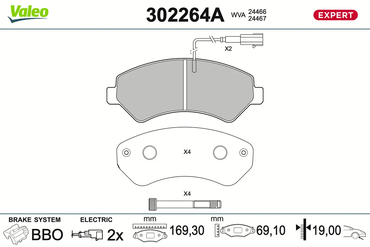 Bremsbelagsatz, Scheibenbremse Vorderachse VALEO 302264A