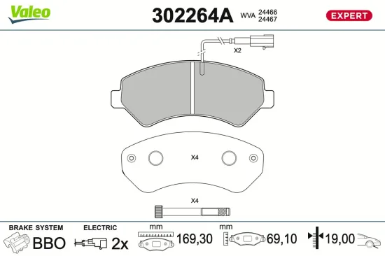 Bremsbelagsatz, Scheibenbremse Vorderachse VALEO 302264A Bild Bremsbelagsatz, Scheibenbremse Vorderachse VALEO 302264A