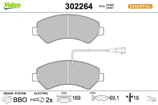 Bremsbelagsatz, Scheibenbremse Vorderachse VALEO 302264 Bild Bremsbelagsatz, Scheibenbremse Vorderachse VALEO 302264