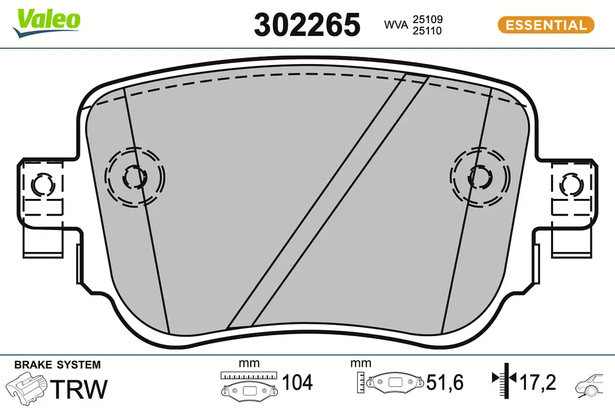 Bremsbelagsatz, Scheibenbremse Hinterachse VALEO 302265