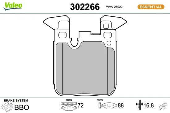 Bremsbelagsatz, Scheibenbremse Hinterachse VALEO 302266 Bild Bremsbelagsatz, Scheibenbremse Hinterachse VALEO 302266
