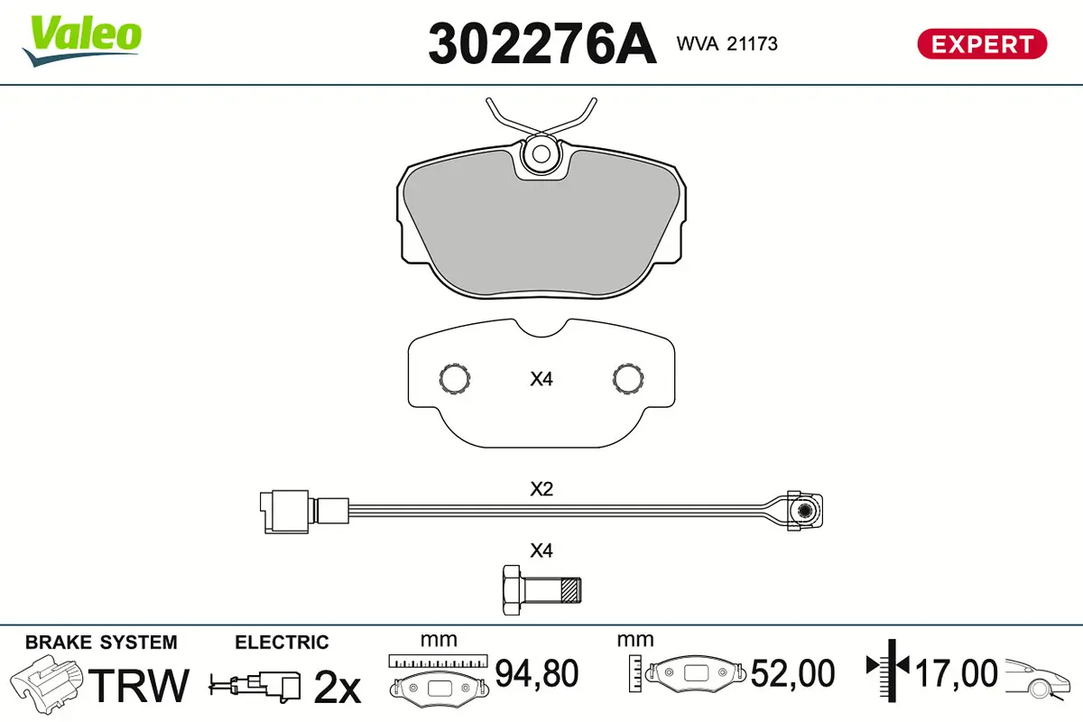 Bremsbelagsatz, Scheibenbremse Vorderachse VALEO 302276A