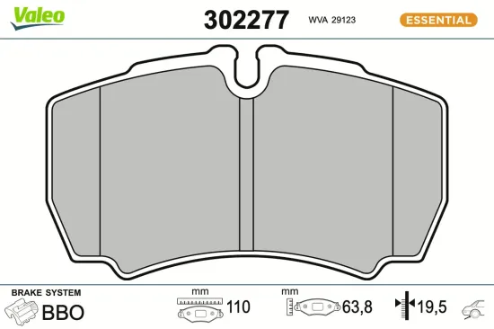 Bremsbelagsatz, Scheibenbremse Hinterachse VALEO 302277 Bild Bremsbelagsatz, Scheibenbremse Hinterachse VALEO 302277