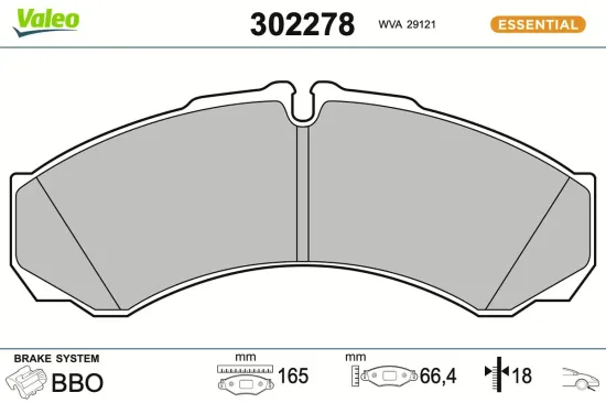 Bremsbelagsatz, Scheibenbremse Vorderachse VALEO 302278 Bild Bremsbelagsatz, Scheibenbremse Vorderachse VALEO 302278
