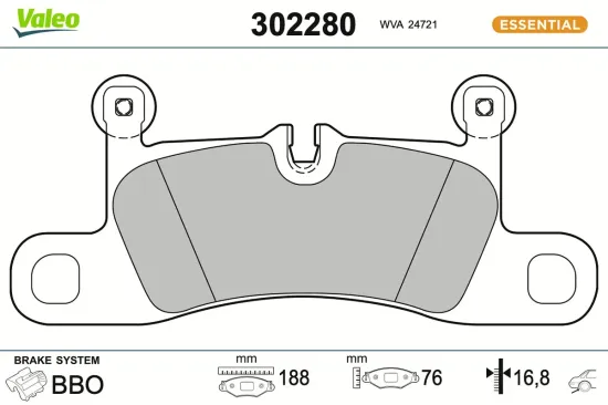 Bremsbelagsatz, Scheibenbremse Hinterachse VALEO 302280 Bild Bremsbelagsatz, Scheibenbremse Hinterachse VALEO 302280