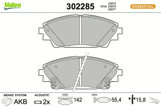 Bremsbelagsatz, Scheibenbremse Vorderachse VALEO 302285 Bild Bremsbelagsatz, Scheibenbremse Vorderachse VALEO 302285
