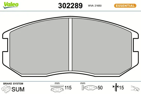 Bremsbelagsatz, Scheibenbremse Vorderachse VALEO 302289 Bild Bremsbelagsatz, Scheibenbremse Vorderachse VALEO 302289