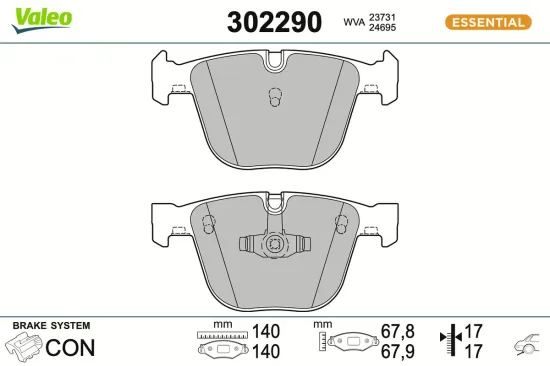 Bremsbelagsatz, Scheibenbremse Hinterachse VALEO 302290 Bild Bremsbelagsatz, Scheibenbremse Hinterachse VALEO 302290
