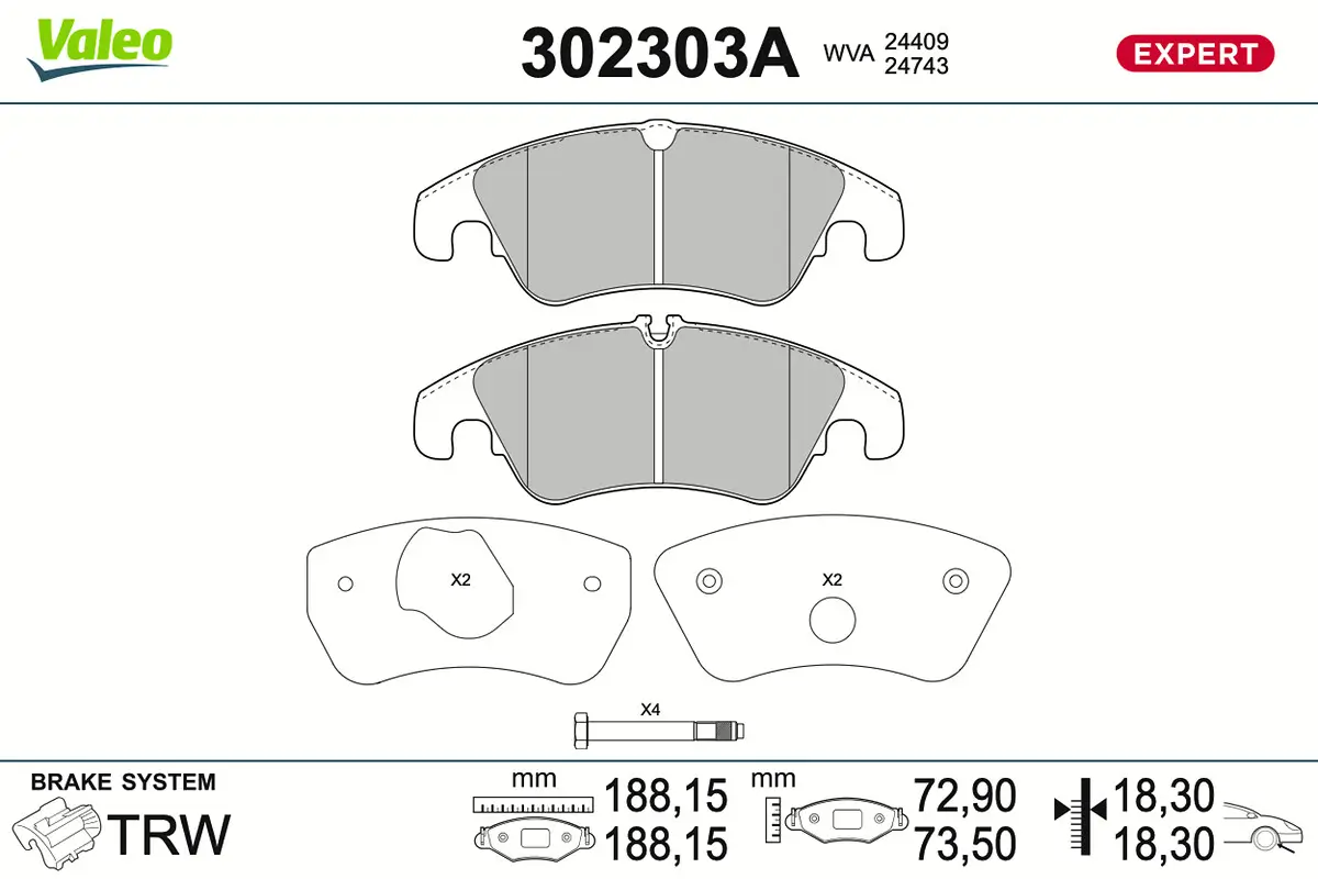Bremsbelagsatz, Scheibenbremse Vorderachse VALEO 302303A