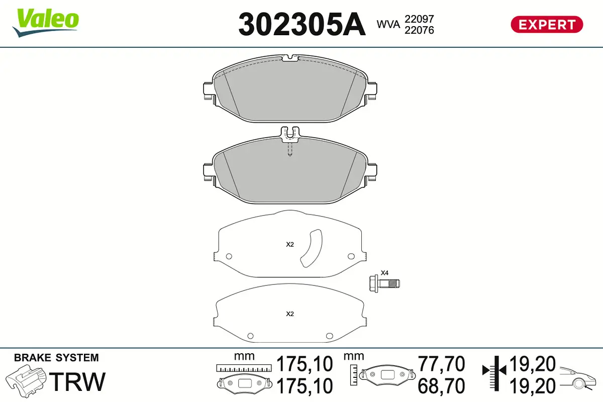 Bremsbelagsatz, Scheibenbremse Vorderachse VALEO 302305A