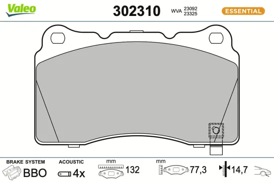 Bremsbelagsatz, Scheibenbremse Vorderachse VALEO 302310 Bild Bremsbelagsatz, Scheibenbremse Vorderachse VALEO 302310