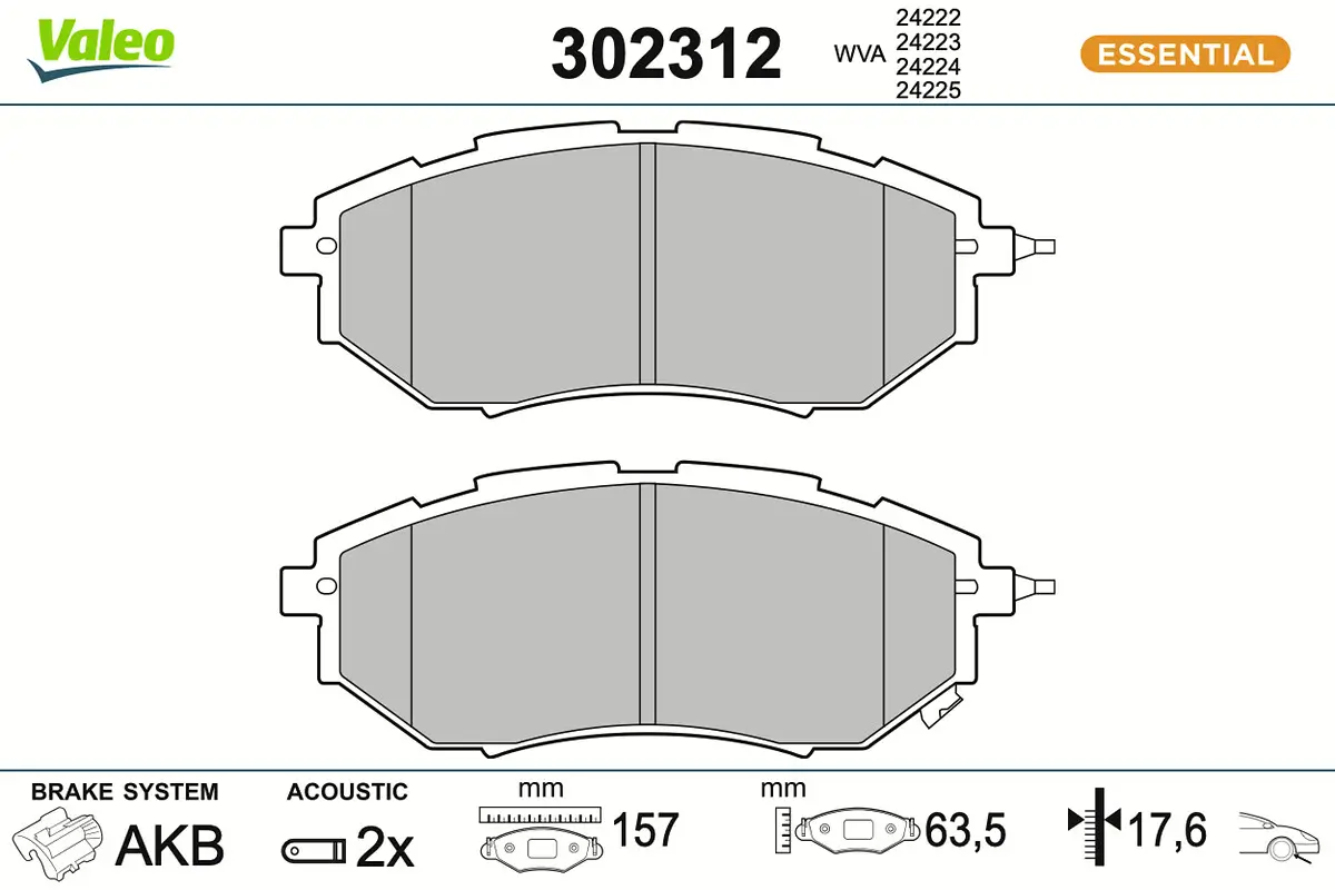 Bremsbelagsatz, Scheibenbremse Vorderachse VALEO 302312