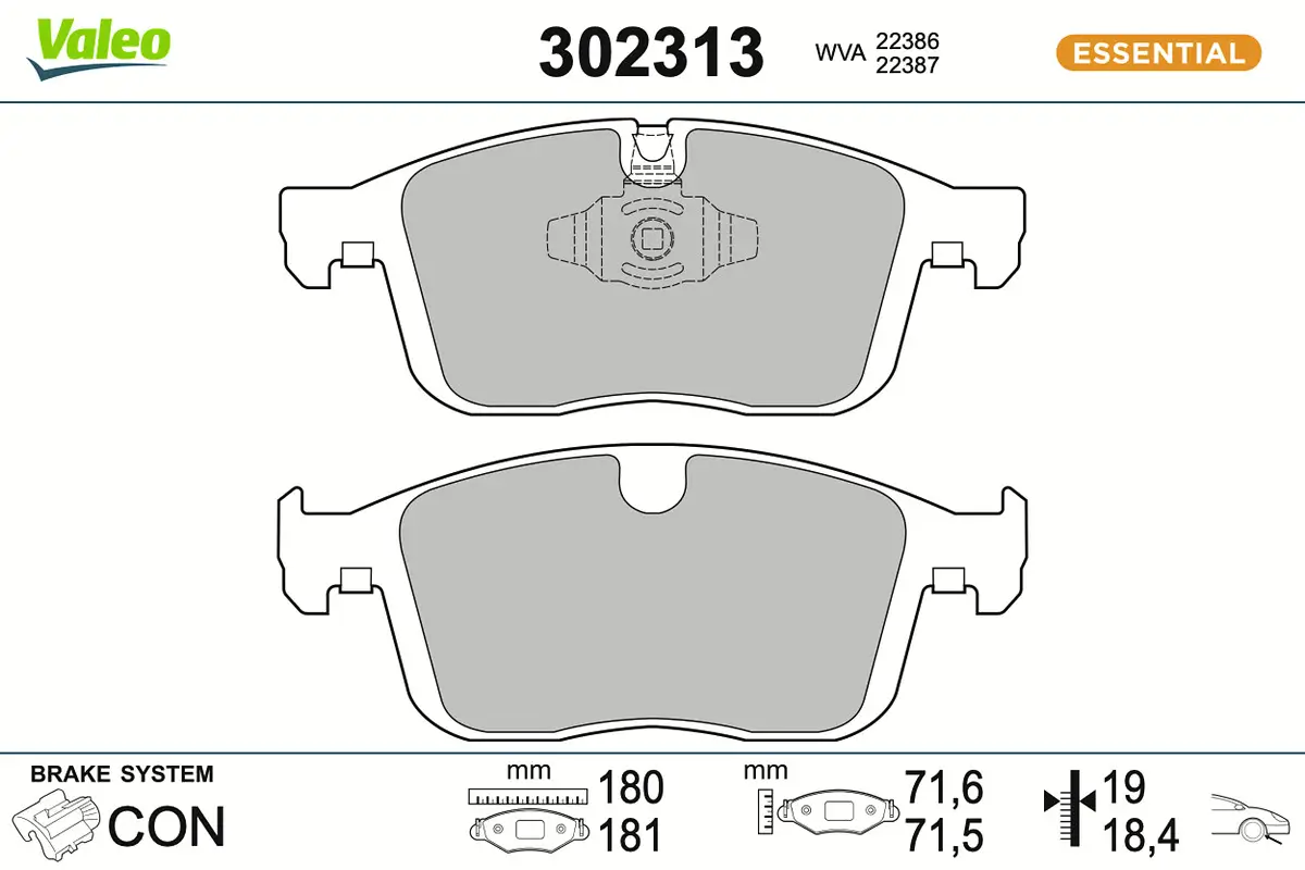 Bremsbelagsatz, Scheibenbremse Vorderachse VALEO 302313