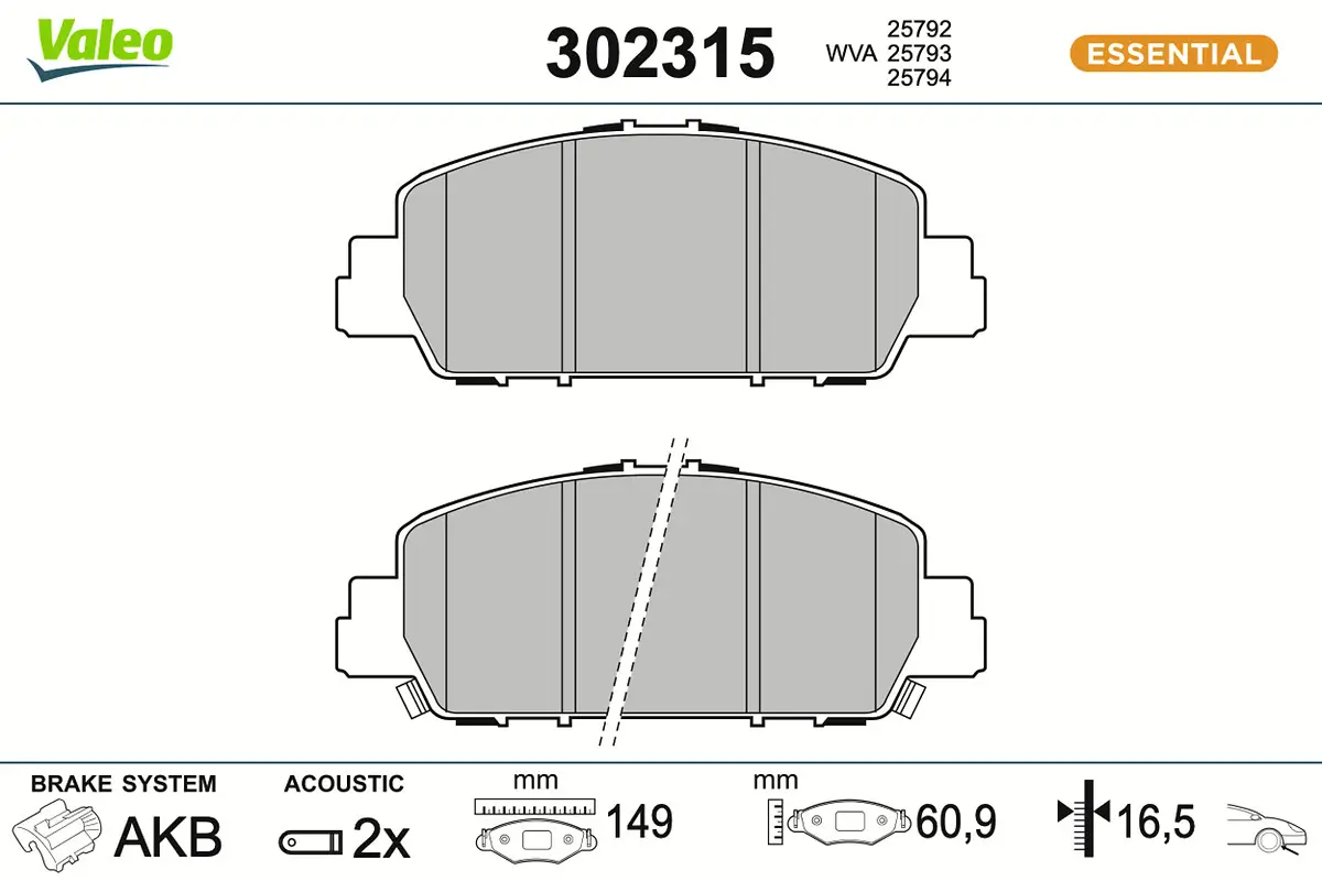 Bremsbelagsatz, Scheibenbremse Vorderachse VALEO 302315