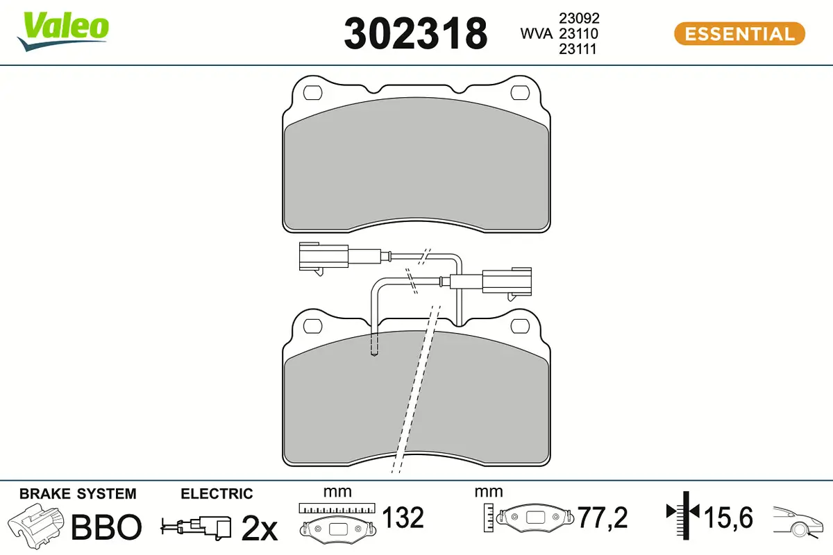 Bremsbelagsatz, Scheibenbremse Vorderachse VALEO 302318